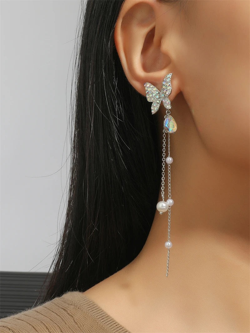 Sparkling Butterfly Stone Drop Earrings