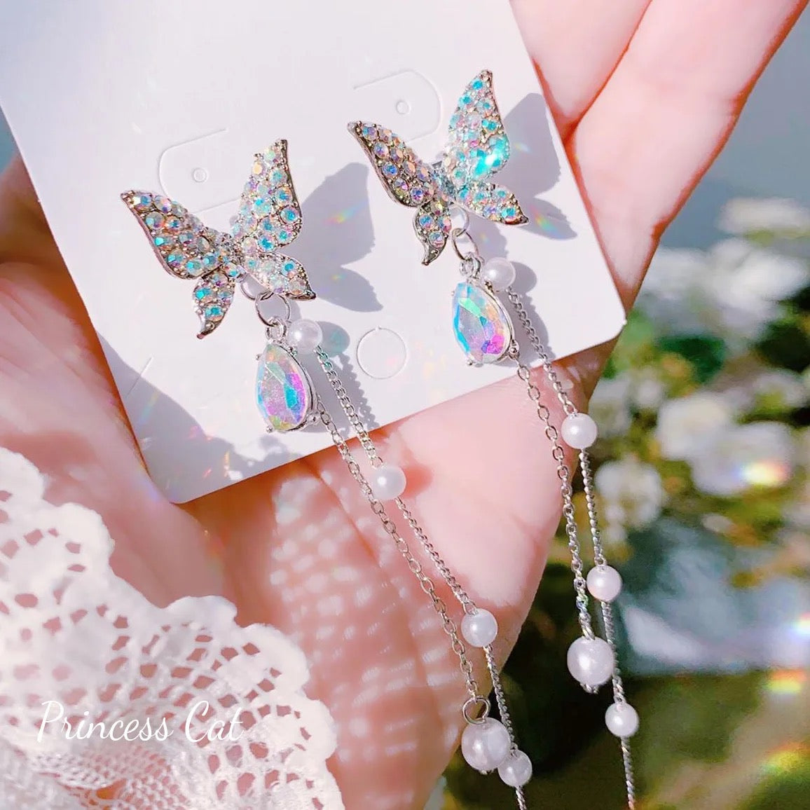 Sparkling Butterfly Stone Drop Earrings