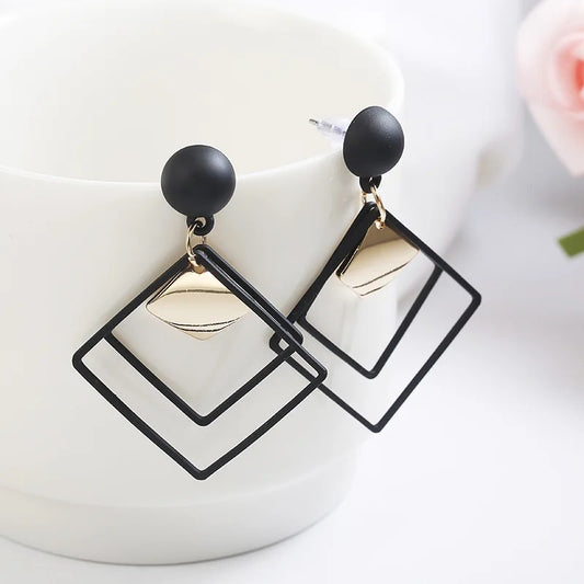 Black Multi Square Drop Earrings