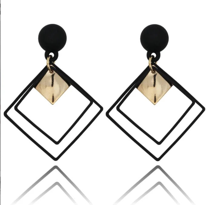 Black Multi Square Drop Earrings