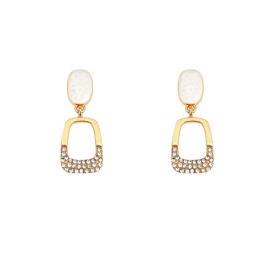 White Dangle zircon Rectangle Drop Earrings