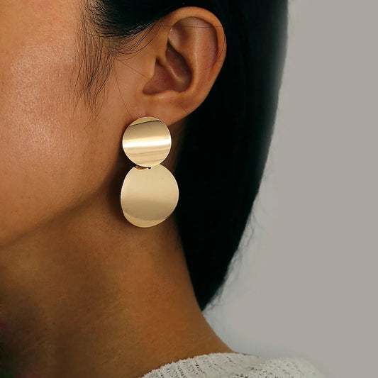 Dual Bendy Circle Gold Drop Earrings