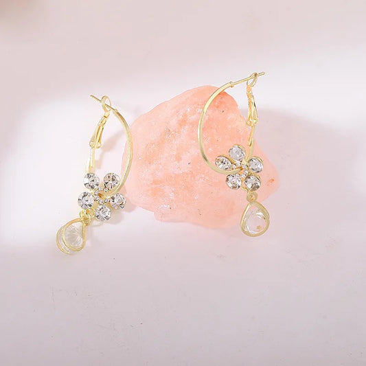 Diamente Floral Gold Drop Earrings