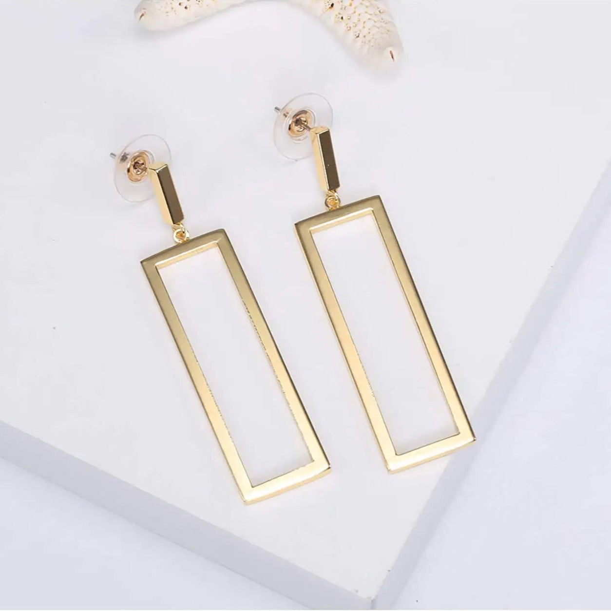 Open Rectangle Gold and Silver Drop Earrings