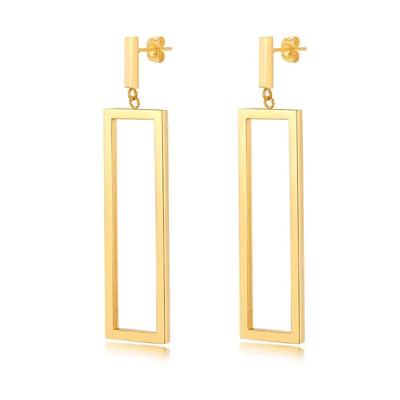 Open Rectangle Gold and Silver Drop Earrings