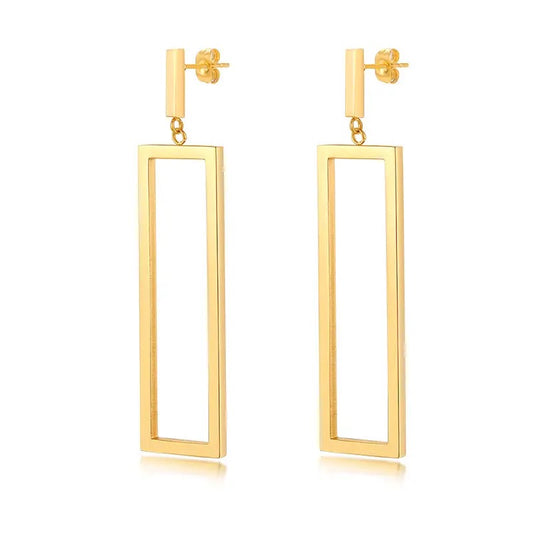 Open Rectangle Gold and Silver Drop Earrings