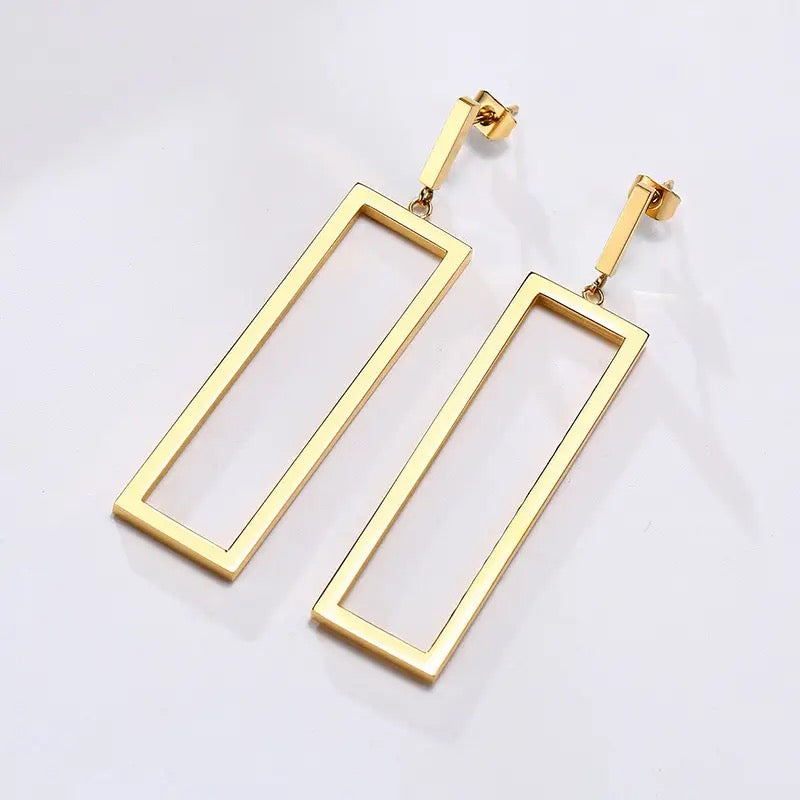 Open Rectangle Gold and Silver Drop Earrings