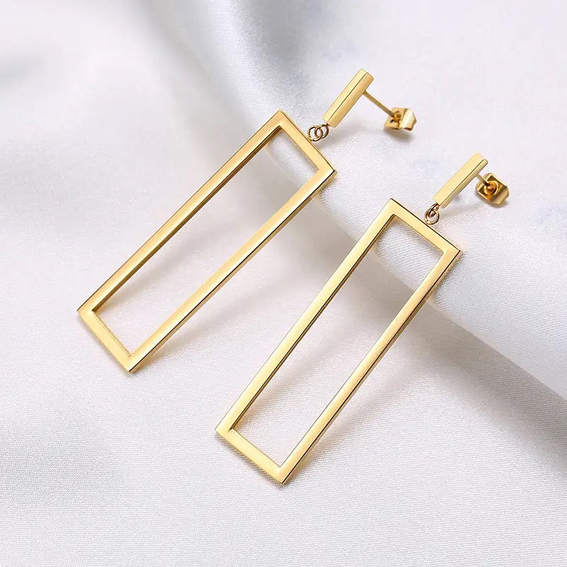 Open Rectangle Gold and Silver Drop Earrings