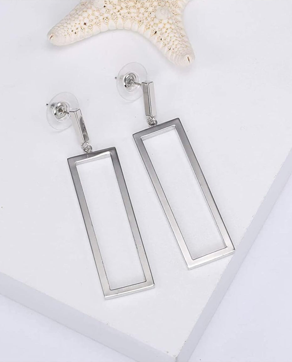 Open Rectangle Gold and Silver Drop Earrings