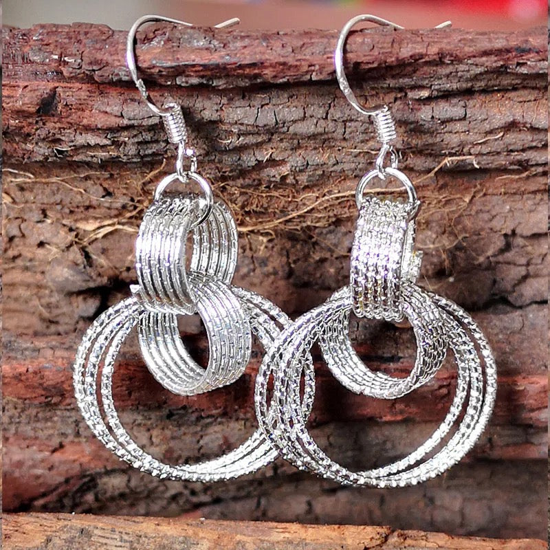 Sparkling Multi Rings Silver Hoop Earrings