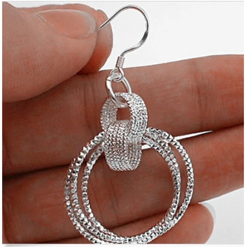 Sparkling Multi Rings Silver Hoop Earrings