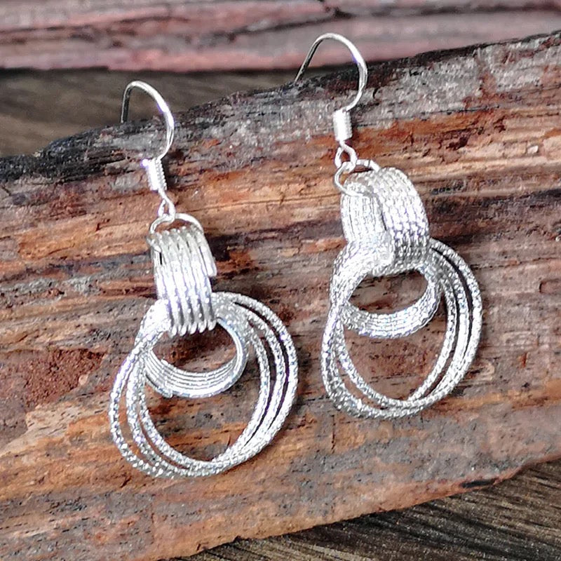 Sparkling Multi Rings Silver Hoop Earrings