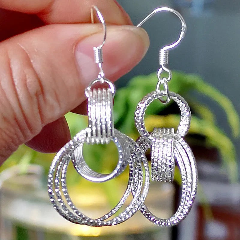 Sparkling Multi Rings Silver Hoop Earrings