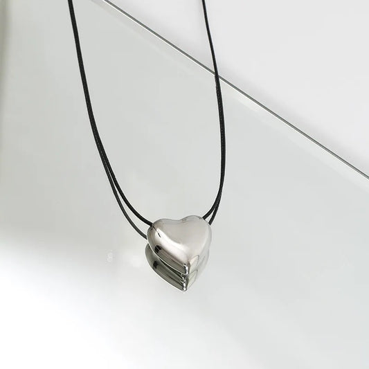 Chunky Silver Heart Pendant Necklace