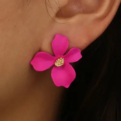 Pink Four Leaves Floral Stud Earrings