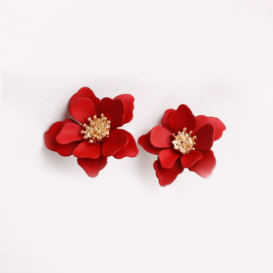 Red Multi Leaves Floral Stud Earrings