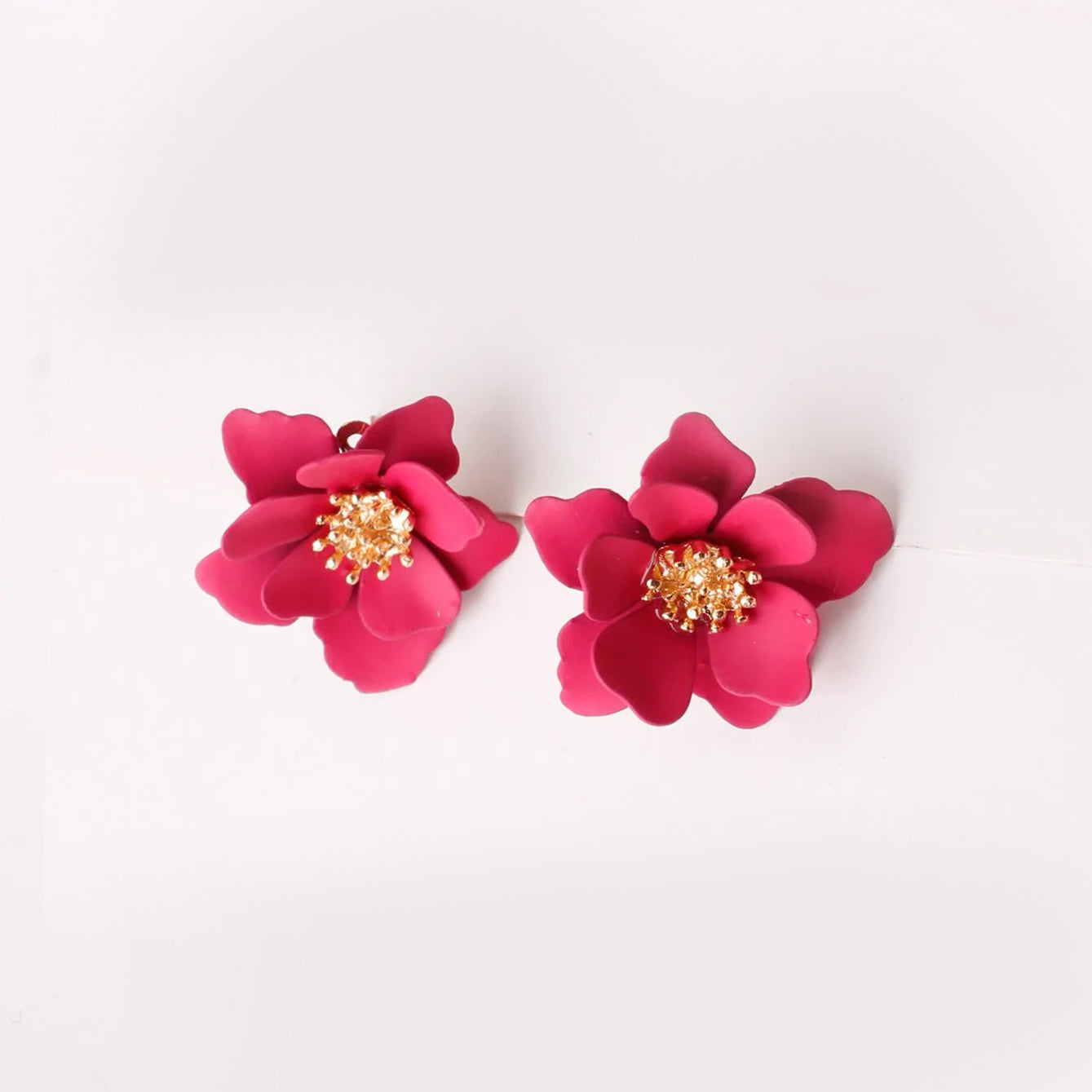 Pink Multi Leaves Floral Stud Earrings