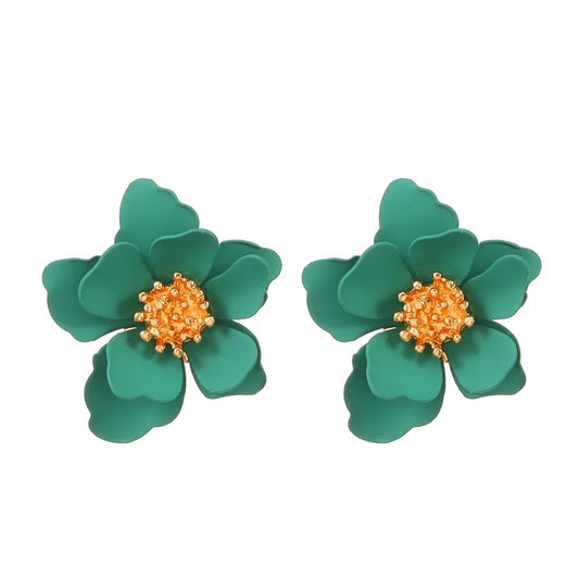 Green Multi Leaves Floral Stud Earrings