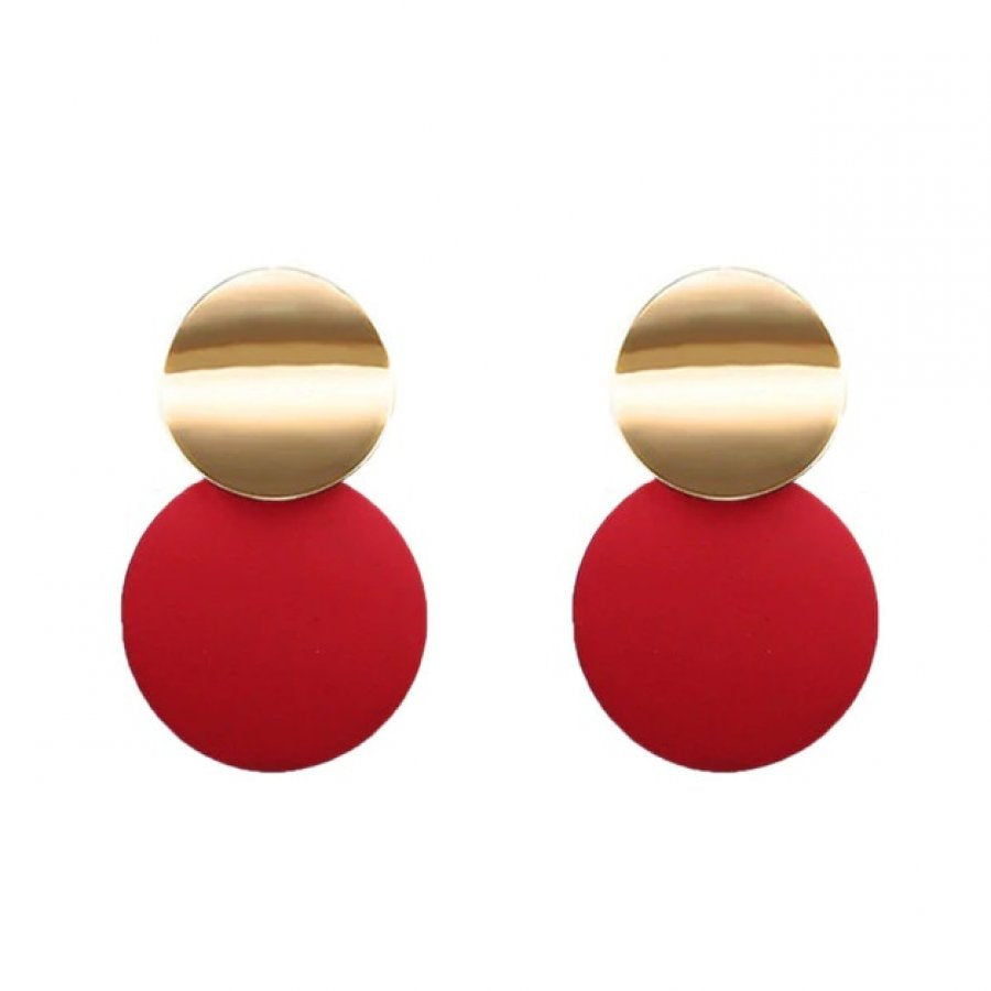 Red Curvy Plated Gold Drop Earrings