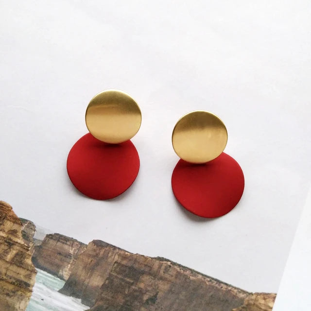 Red Curvy Plated Gold Drop Earrings