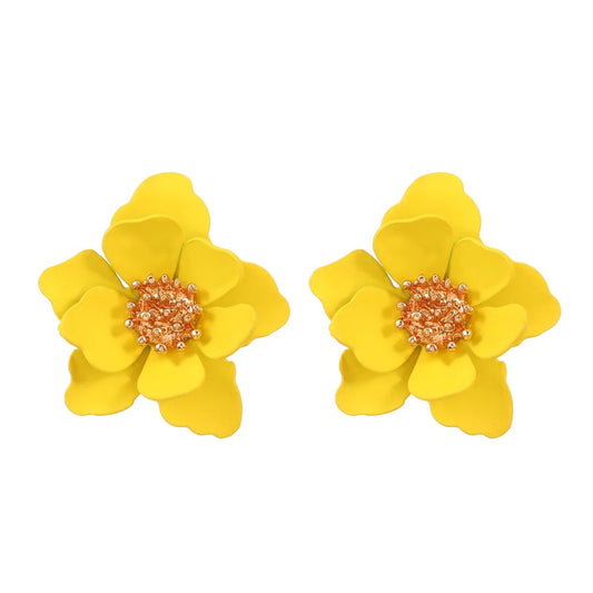 Yellow Multi Leaves Floral Stud Earrings