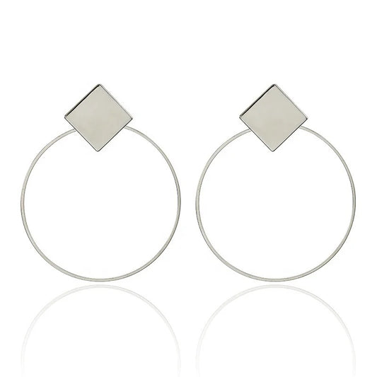 Vintage Classic Gold Plated Square Round Tasse Hoop Earring