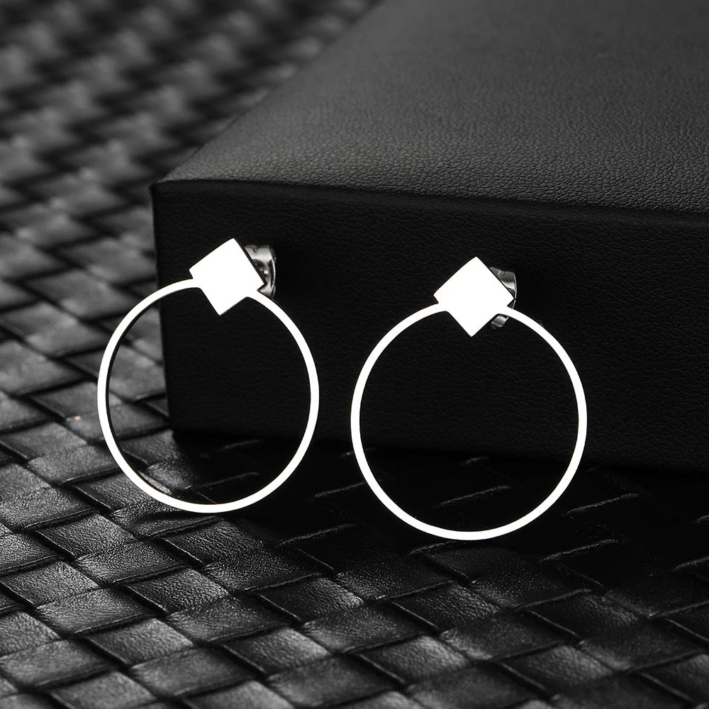 Big Circle Silver Hoop Earrings