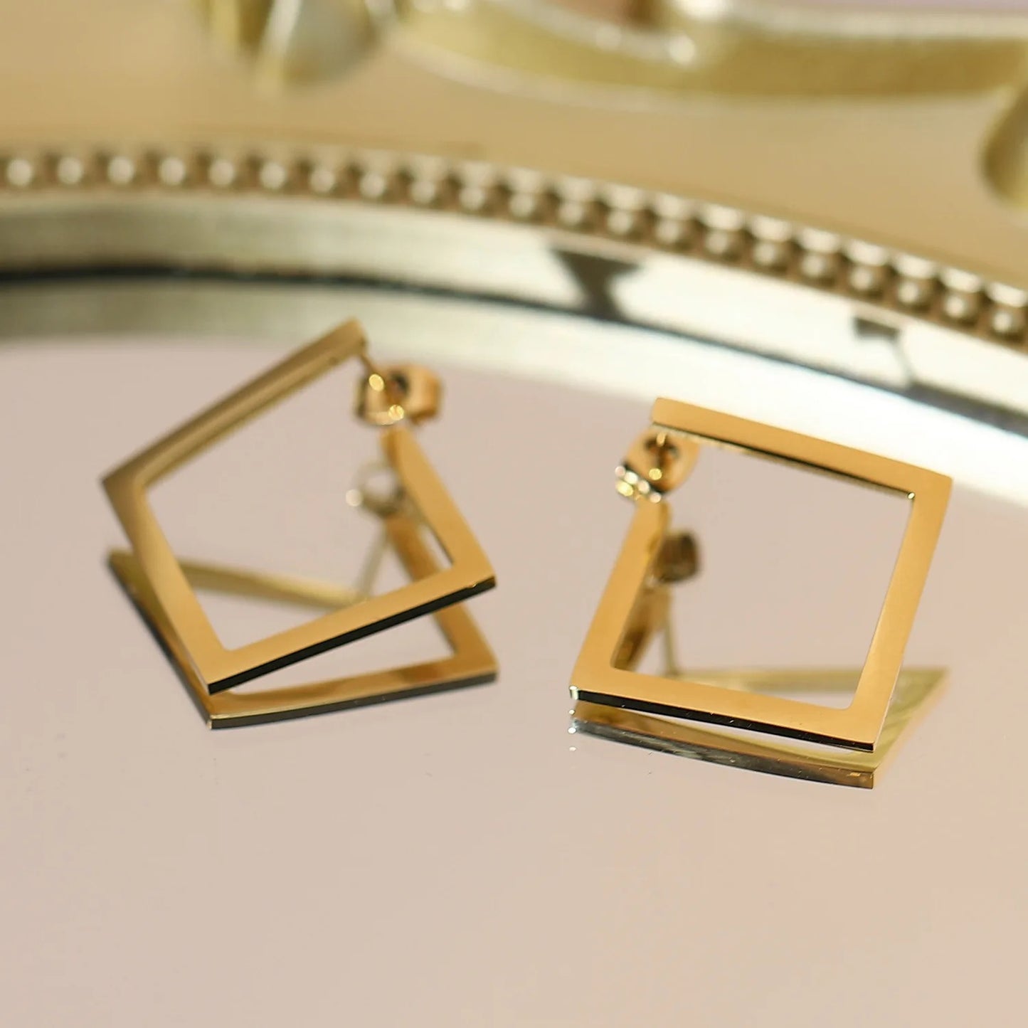 Gold Plated Square Stud Earring