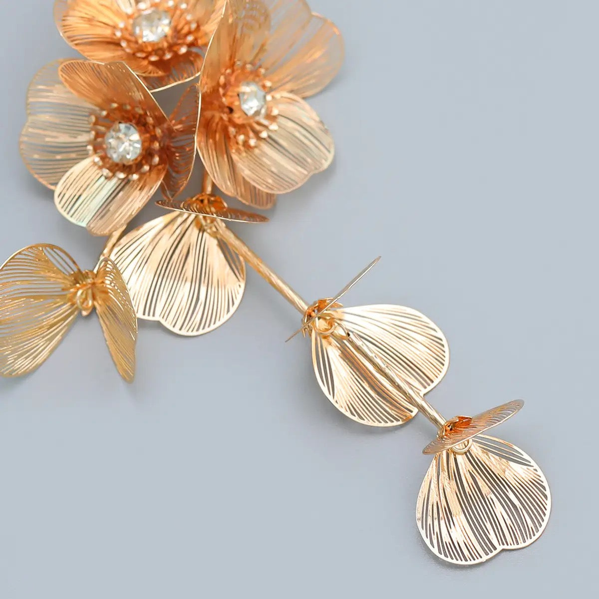 Gold Hanging Multi Leaves Floral Drop Earrings