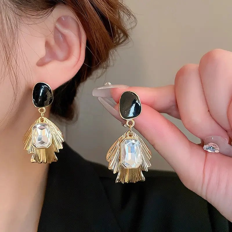 Classic Pure Stone Gold Leave Drop Earrings