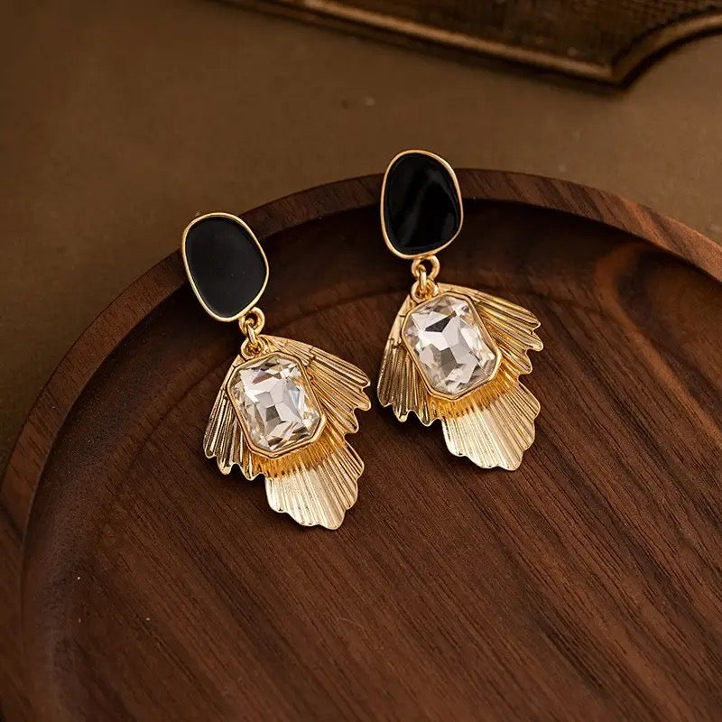 Classic Pure Stone Gold Leave Drop Earrings