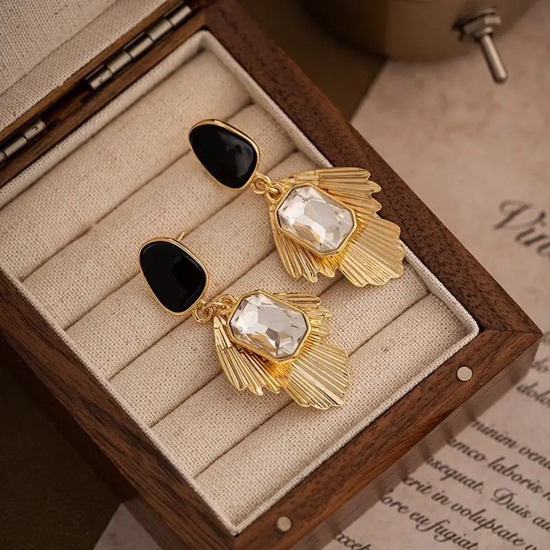 Classic Pure Stone Gold Leave Drop Earrings