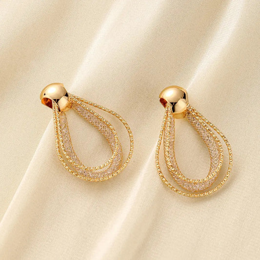 Oval Multi String Gold Drop Earrings