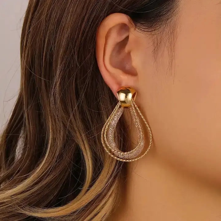 Oval Multi String Gold Drop Earrings