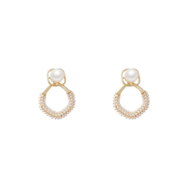 Mini Pearl Embedded Gold Huggie Earrings