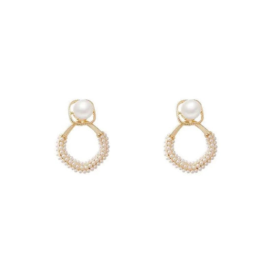 Mini Pearl Embedded Gold Huggie Earrings