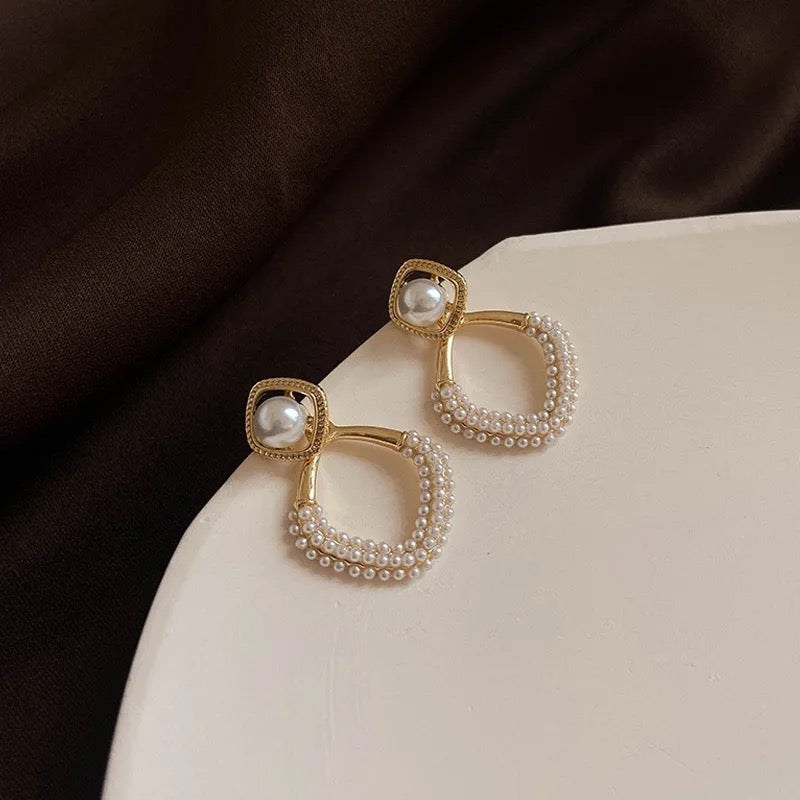 Mini Pearl Embedded Gold Huggie Earrings