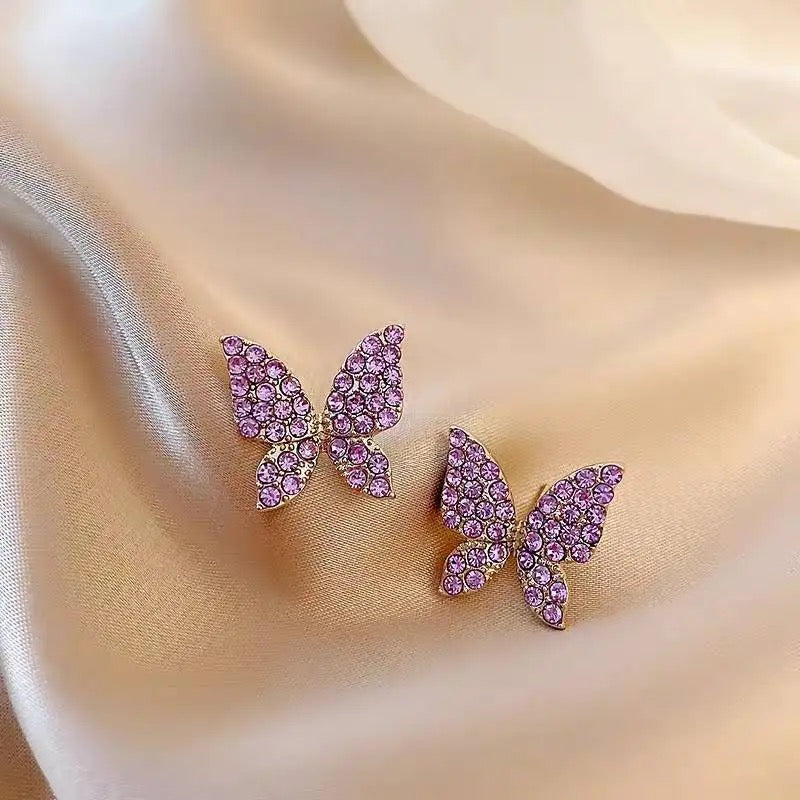 Purple Zircon Butterfly Stud Earrings