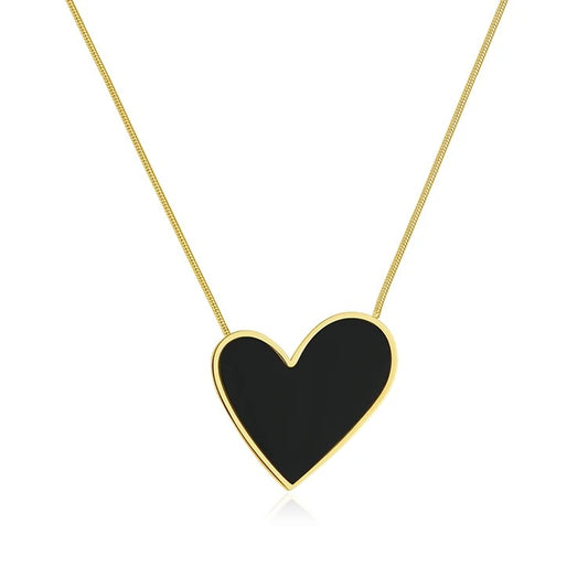 Gold Plated Black Pure Heart Pendant Necklace