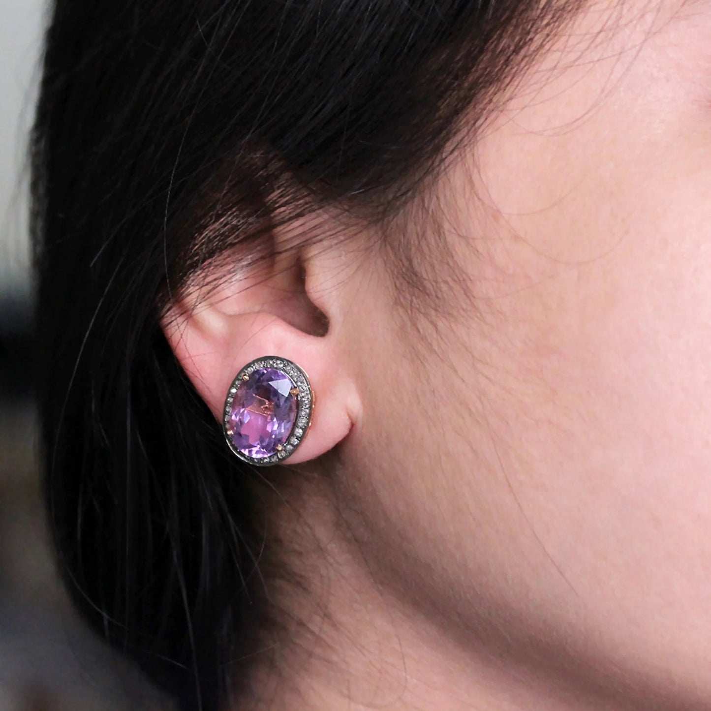 Vintage Purple Zircon Embedded Stud Earrings