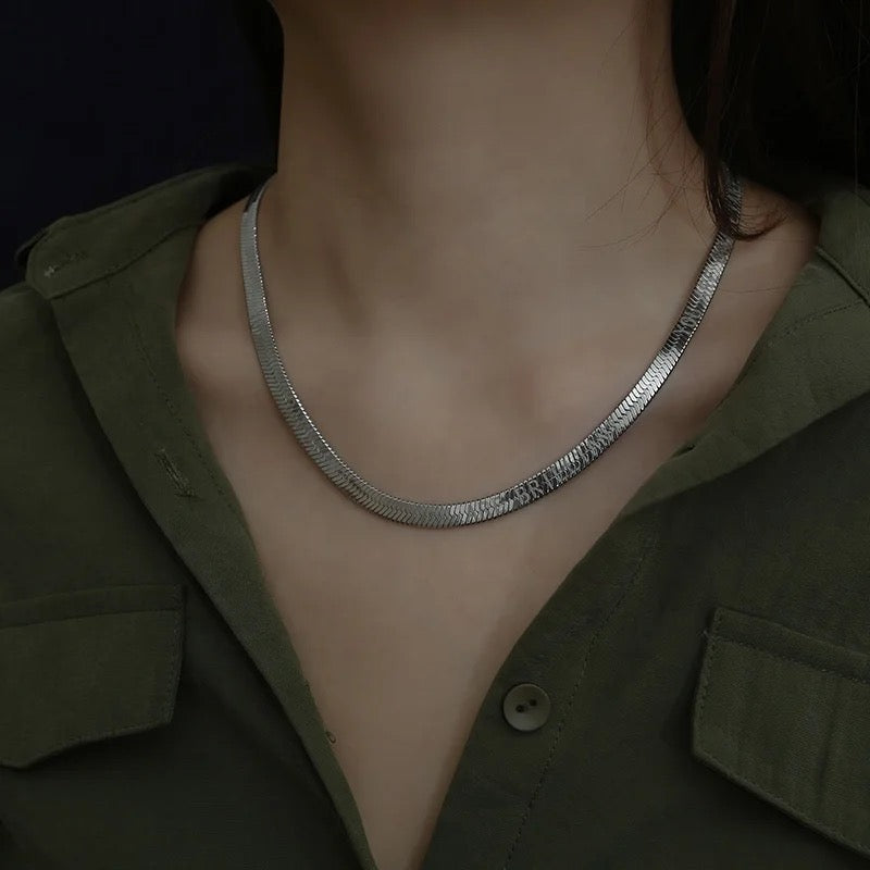 Silver flat snake chain necklace