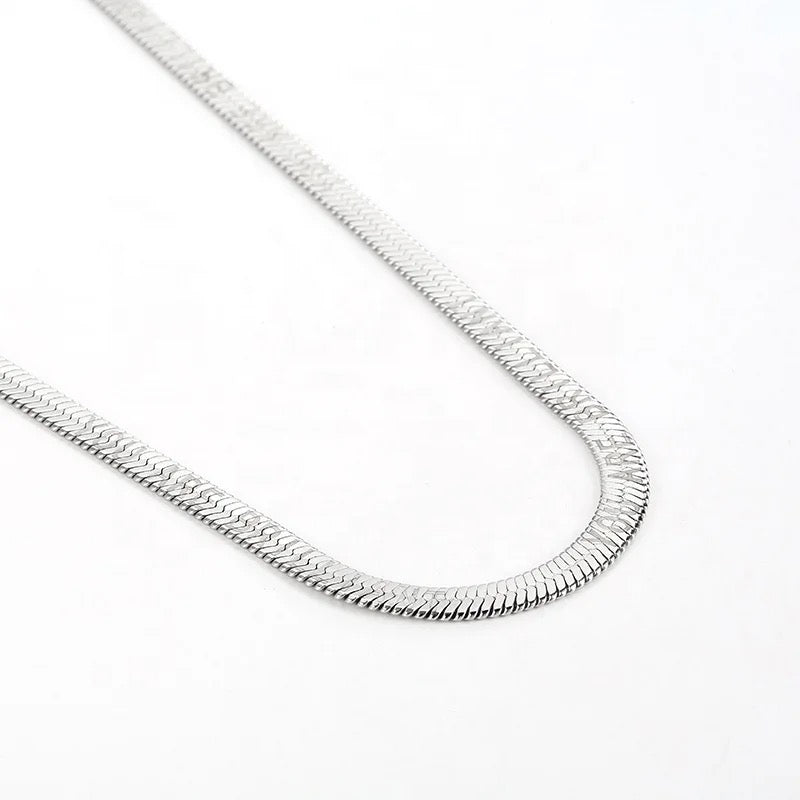 Silver flat snake chain necklace