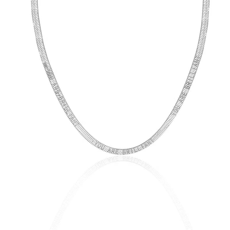 Silver flat snake chain necklace