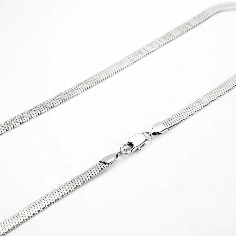 Silver flat snake chain necklace