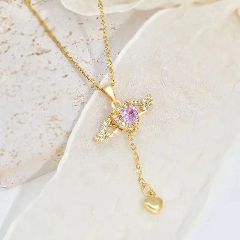 Angel Wings Saphire Stone Pendant Necklace