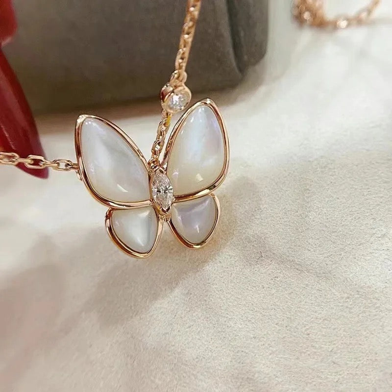 Pretty White Butterfly Zircon Sterling Silver Necklace