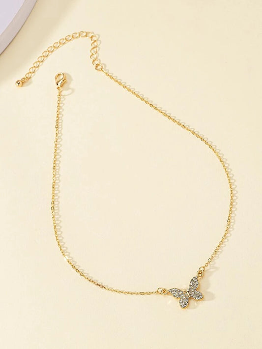 Shiny Zircon Dotted Butterfly Pendant Necklace