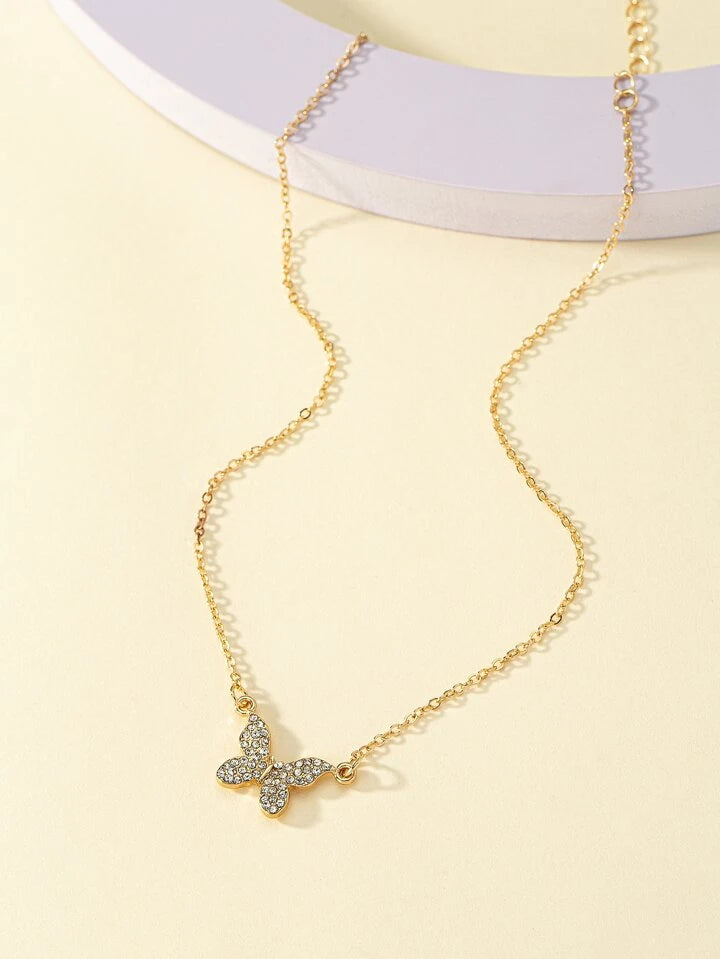 Shiny Zircon Dotted Butterfly Pendant Necklace