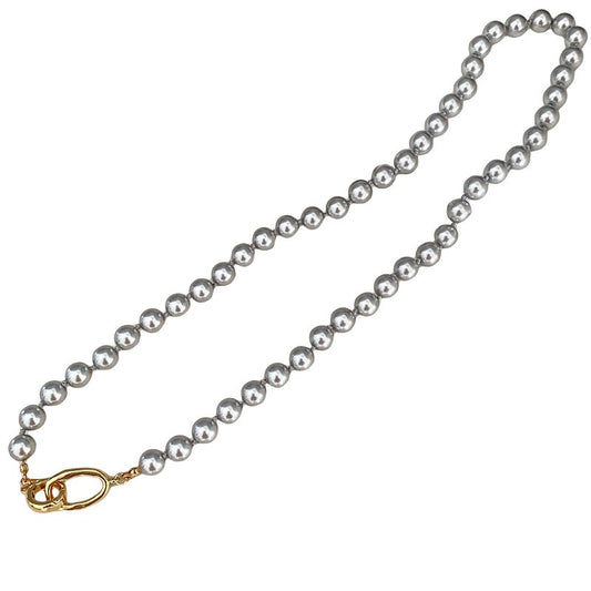 Grey Pearl Gold Link Necklace