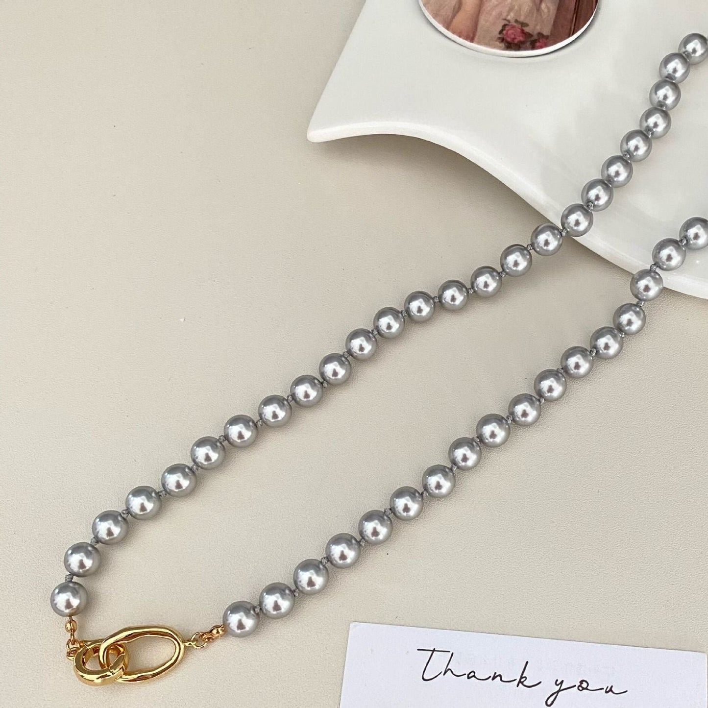 Grey Pearl Gold Link Necklace